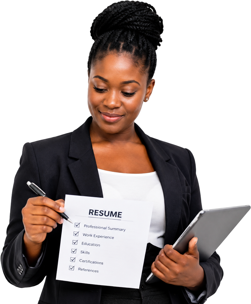 A professional reviewing her resume checklist